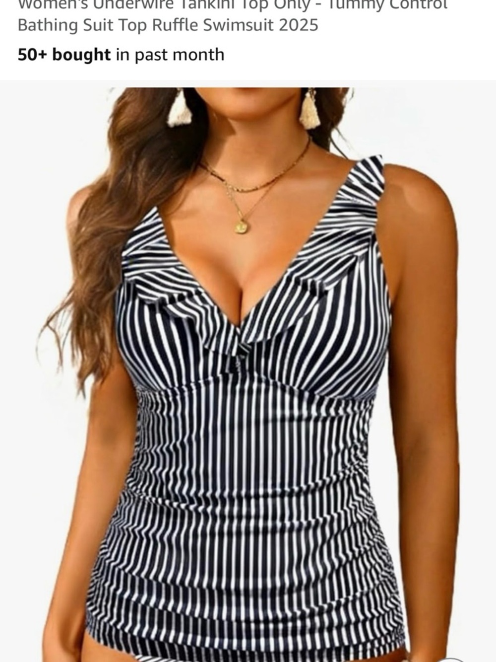 Younique Black and White Striped Ruffle V-Neck Bathing Suit Top (XL) - Picture 5 of 5